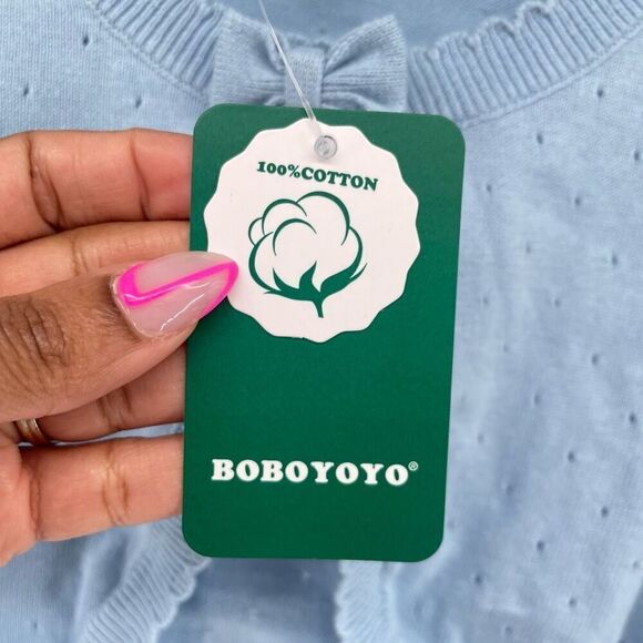 BOBOYOYO Girls’ Blue Cotton Knit Cropped Shrug Cardigan – XL - Picture 5 of 13